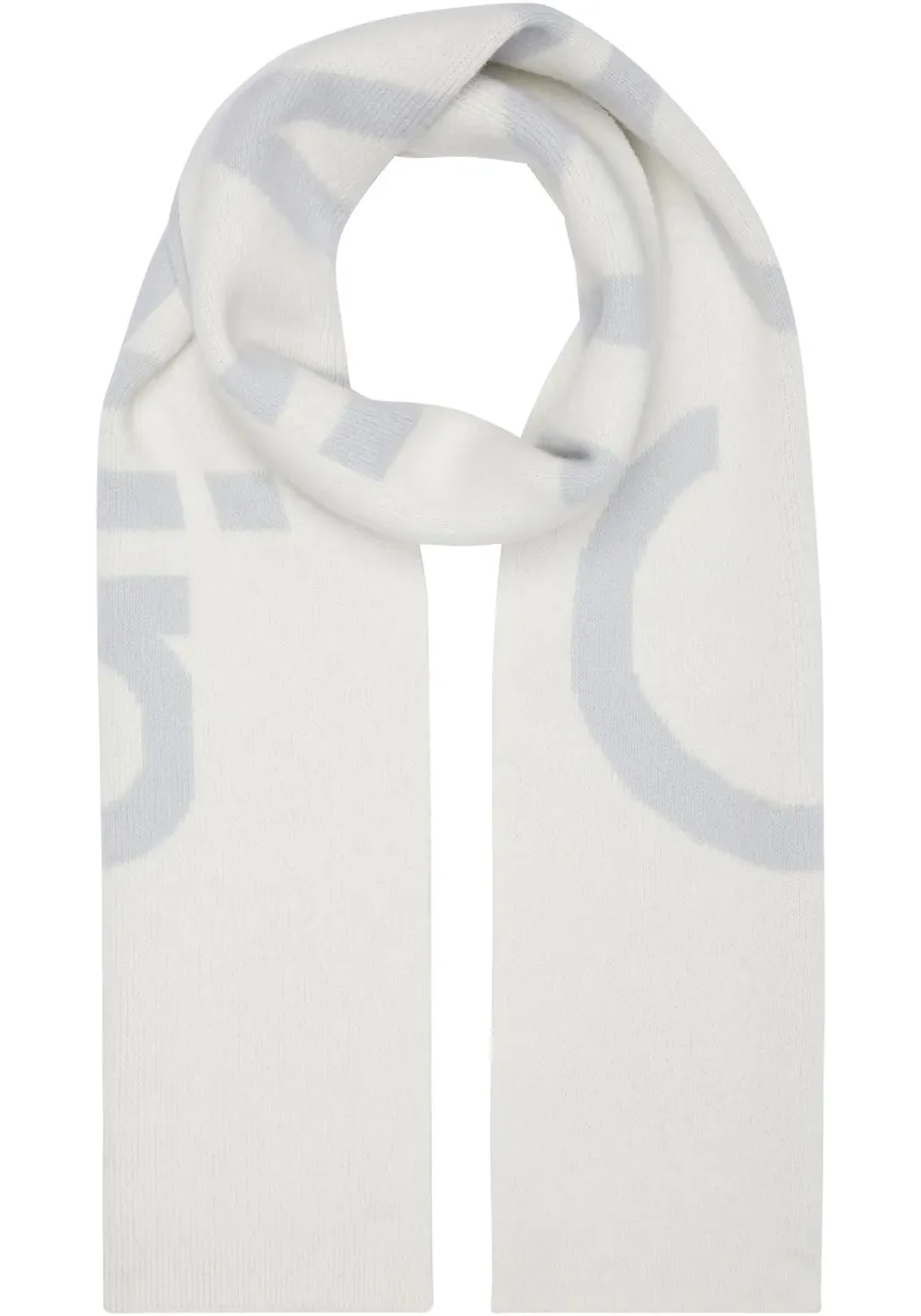 

Шарф Calvin Klein "TWO-TONE KNIT WOOL MIX HW SCARF" с надписью-логотипом, цвет Pearl Grey/Bright White