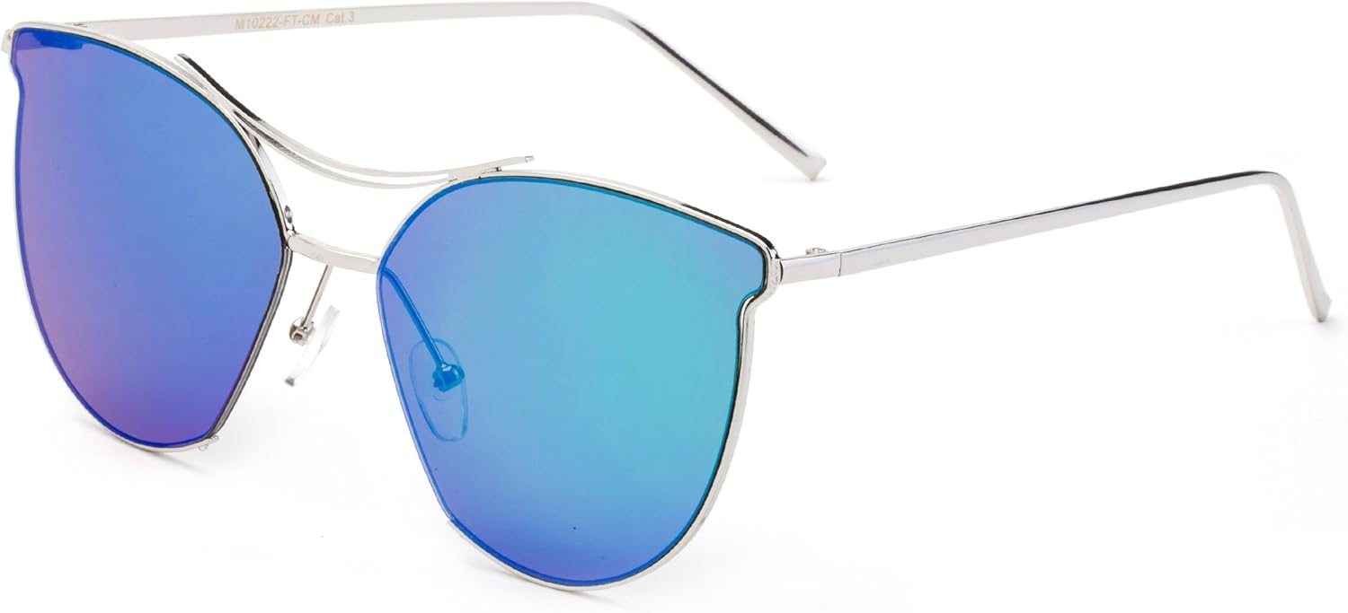 

Современные солнцезащитные очки для женщин в геометрическом дизайне «кошачий глаз» 2017 года, с качественной металлической оправой Newbee Fashion Sunglasses, Silver/Light Blue