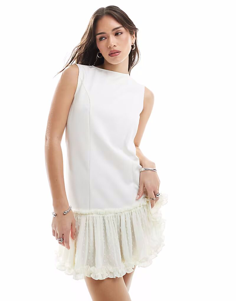 

Мини-платье Miss Selfridge без рукавов с заниженной талией белого цвета