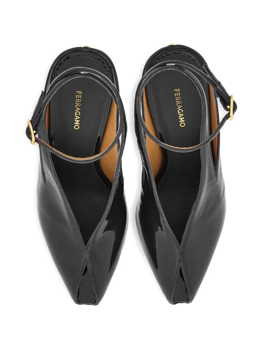 Туфли на танкетке с открытым носком Ferragamo, черный — фото 4