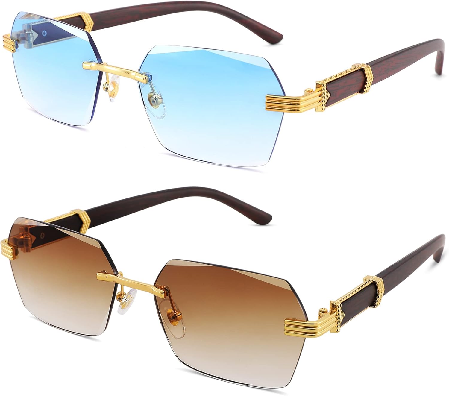 

Солнцезащитные очки Hycredi без оправы, прямоугольной формы, для мужчин и женщин, в стиле ретро, ​​без оправы, квадратной формы, солнцезащитные очки в стиле Y2k, тонированные очки, B4 * 2 Pack (Brown + Blue)