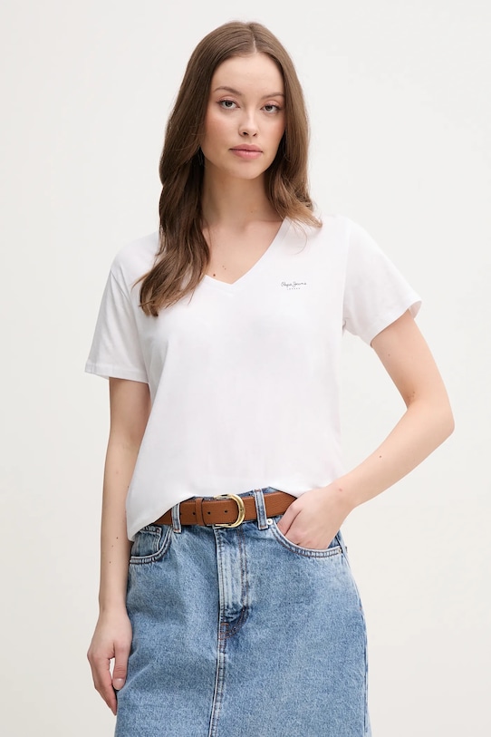 

Футболка из хлопка MACY с V-образным вырезом Pepe Jeans, белый