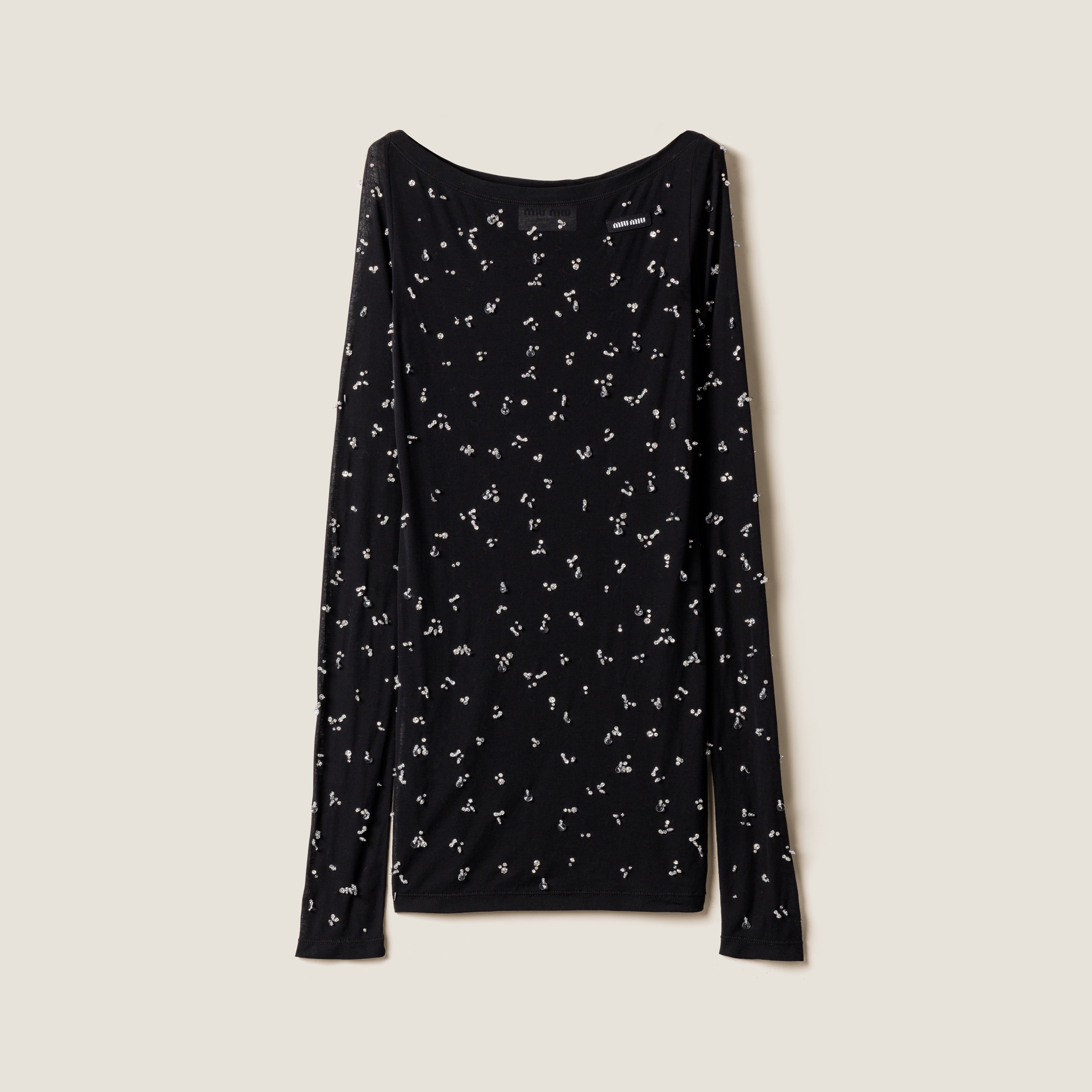 

Вышитое ребристое трикотажное платье MIU MIU, черное