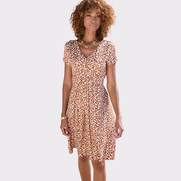 

Женское платье с коротким рукавом и принтом Lascana, Brown Ivory