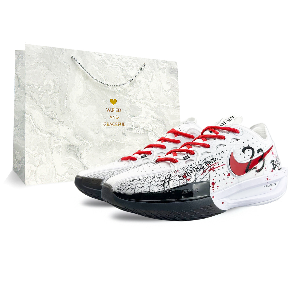 Nike Air Zoom G.T. Cut 3 Прочная Дышащая Влагоотводящая Низкая Баскетбольная Обувь Унисекс Черный Белый Красный