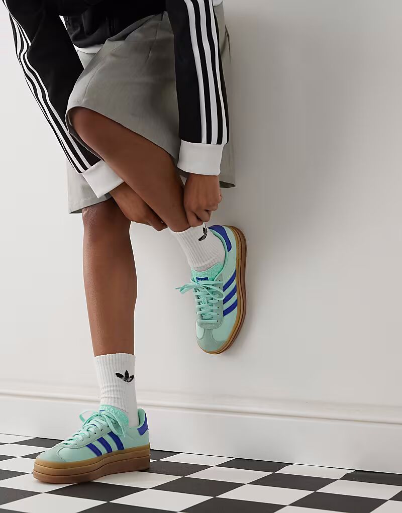 Кроссовки на платформе Adidas Originals Gazelle Bold мятно-синего цвета