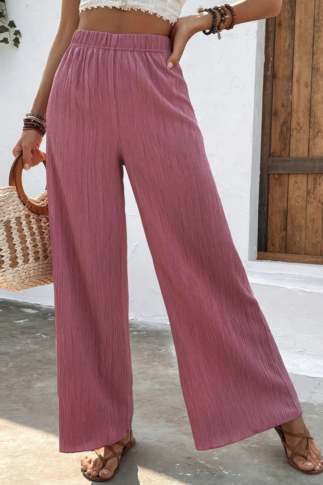 

FASHNZFAB Текстурированные брюки-палаццо широкого кроя, цвет mauve