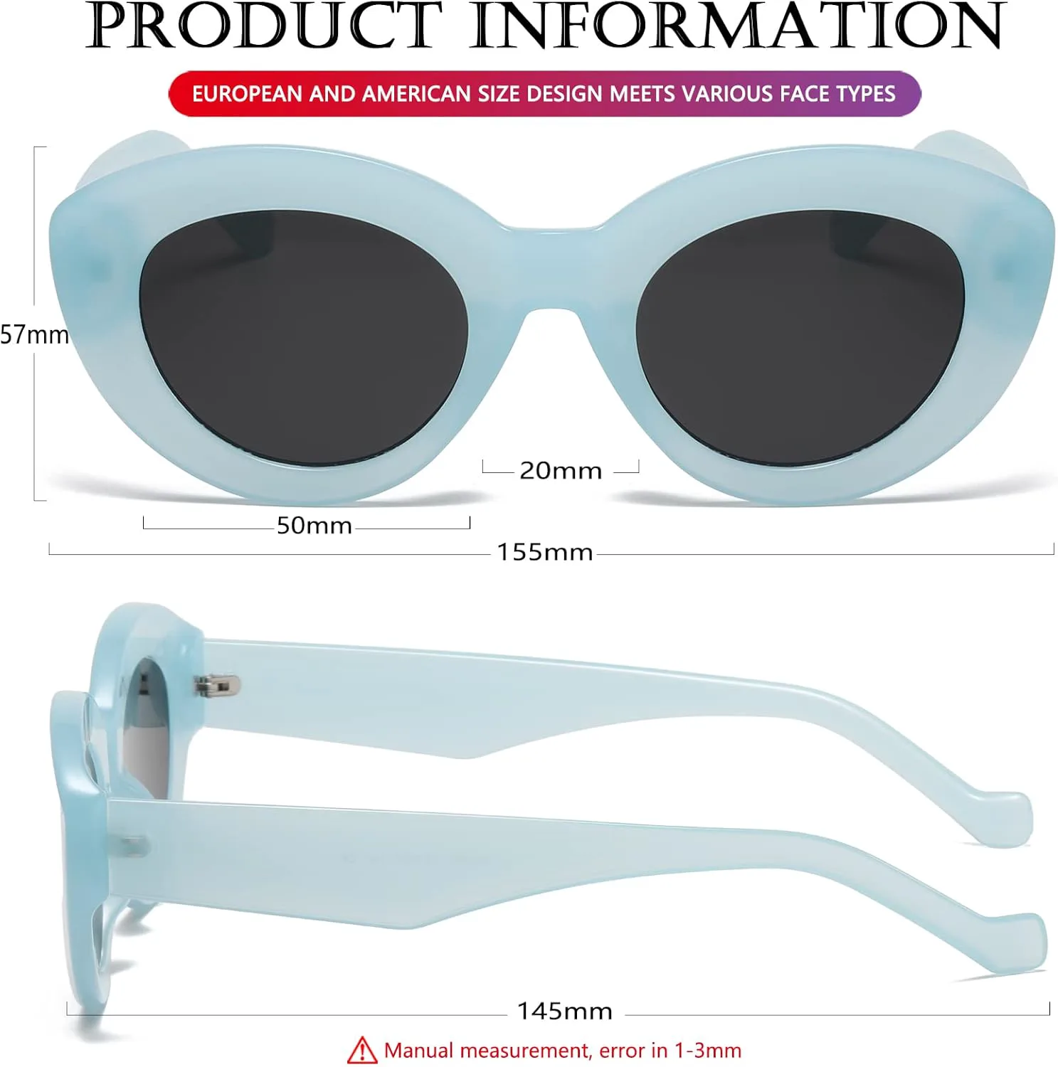 

Солнцезащитные очки AIEYEZO Oversized Cat Eye для женщин, милые овальные очки в толстой оправе в стиле «кошачий глаз», стильные ретро-очки, 2 Set (Tortoise + Blue)