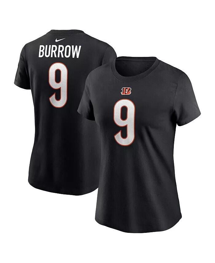 

Женская черная футболка с именем и номером игрока команды Cincinnati Bengals Joe Burrow Nike