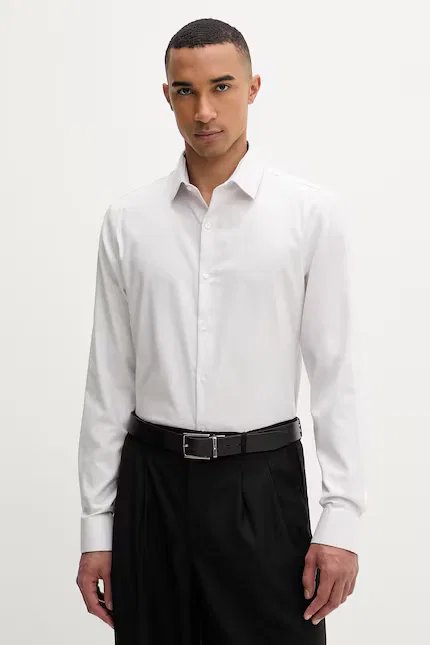 Рубашка хлопковая с эластаном slim fit Calvin Klein, бежевый