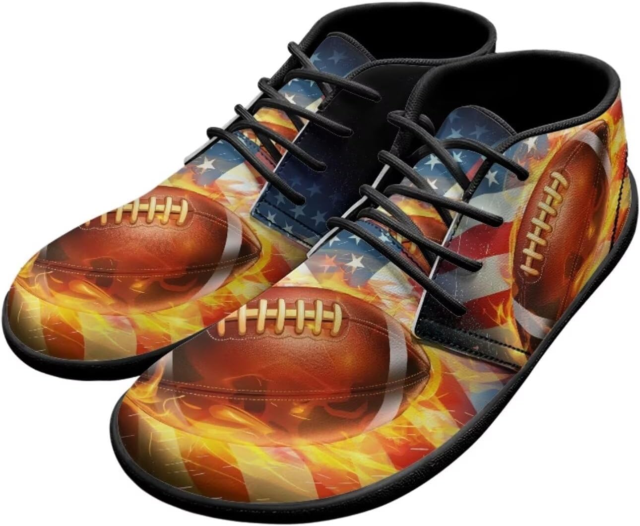 

Мужские босоножки UNICEU с широкой передней частью стопы, обувь с нулевым перепадом подошвы, дышащие прогулочные туфли, мягкая повседневная и деловая обувь, кроссовки-тренеры, Fire Flame Rugby Usa Flag