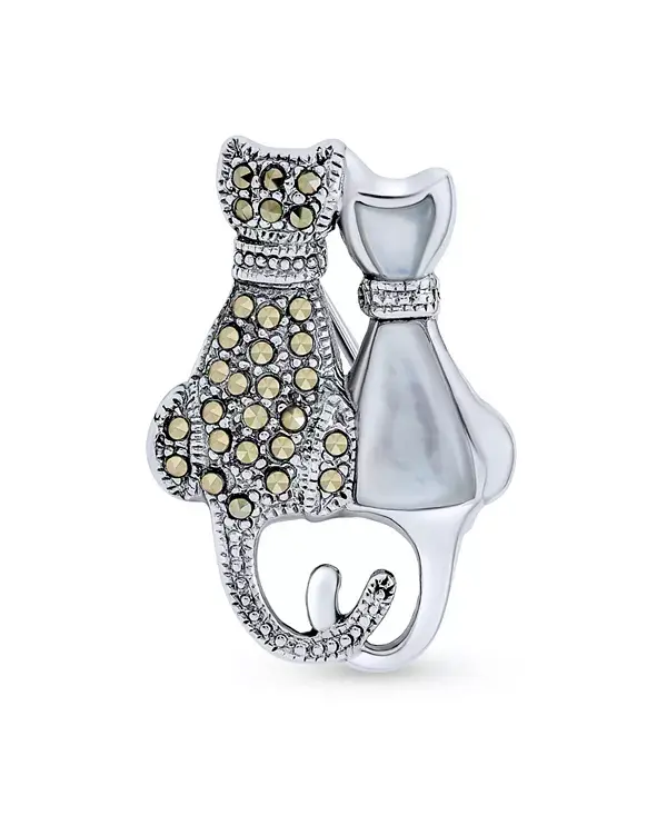 

Брошь-Булавка в виде кошки с черным и белым марказитом, стерлинговое серебро, жемчуг и оникс Bling Jewelry, white