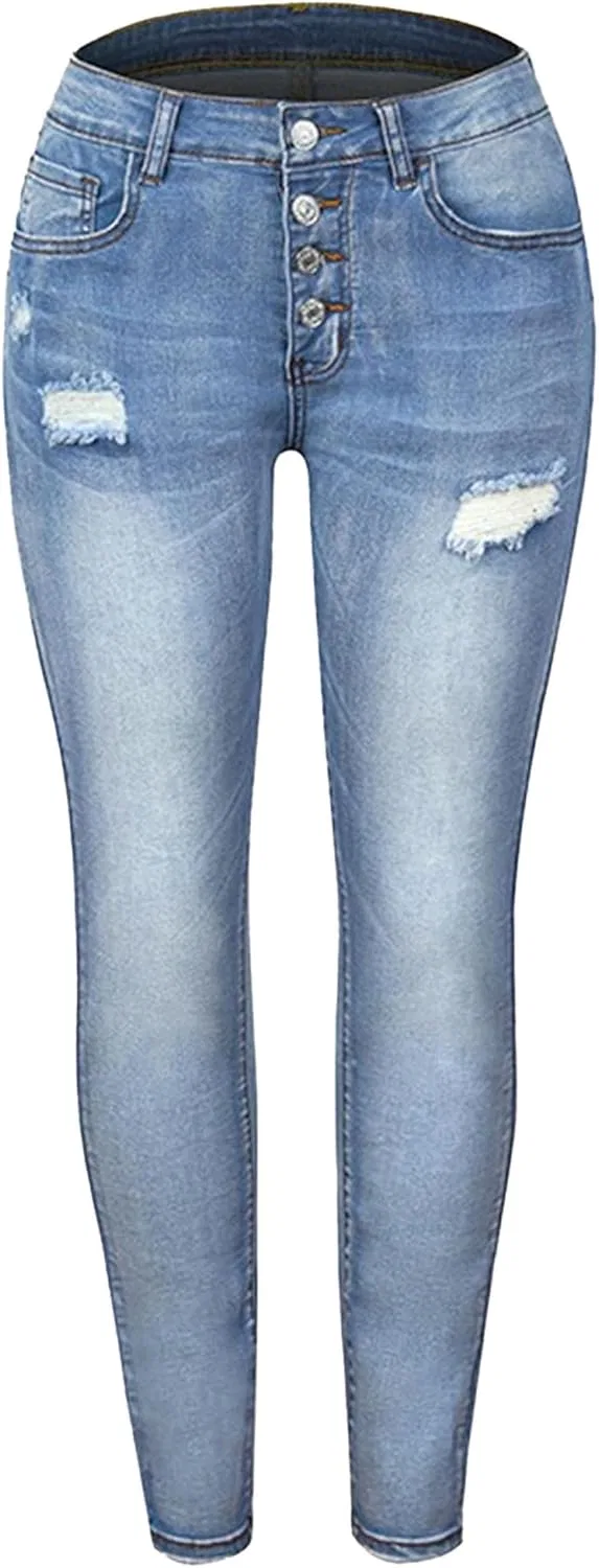 Джинсы скинни, потертые, Light Blue