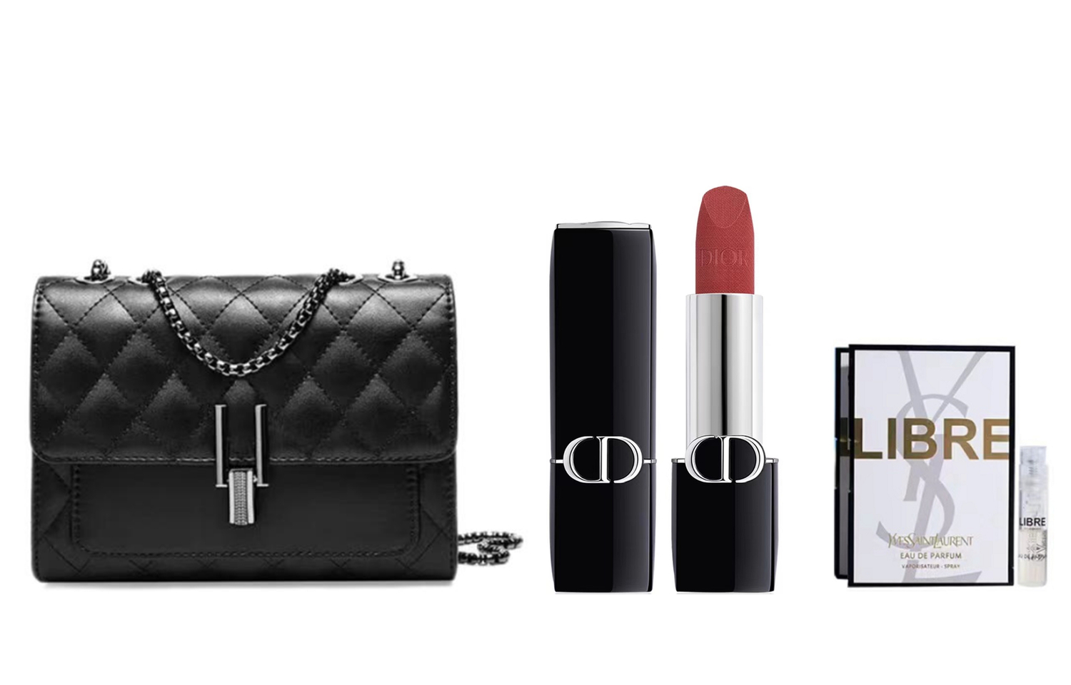 Губная помада Dior Rouge Dior Velvet #720 + мини-сумка + пробник аромата YSL Libre, 1,2 мл