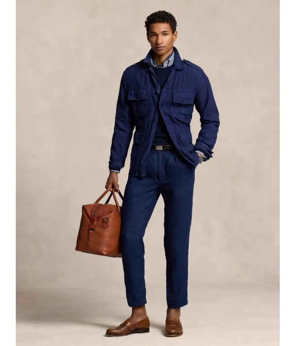 Льняные брюки-чинос Slim fit Polo Ralph Lauren, синий — фото 3