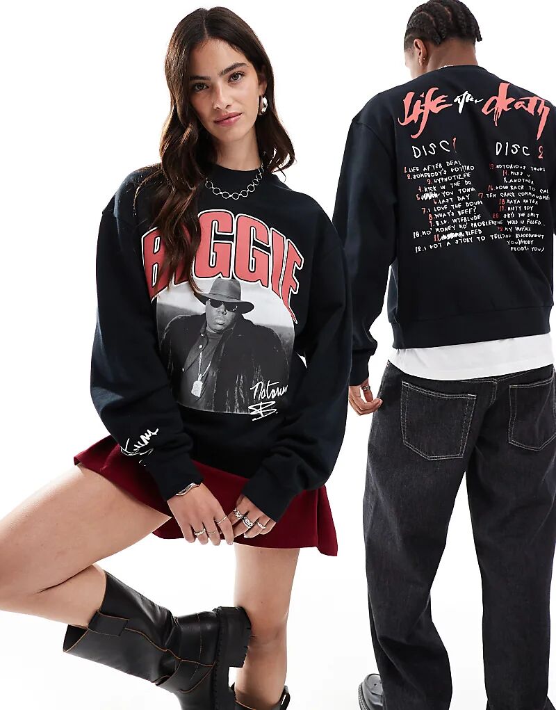 

Толстовка свободного кроя унисекс с принтом Biggie Smalls черного цвета ASOS DESIGN