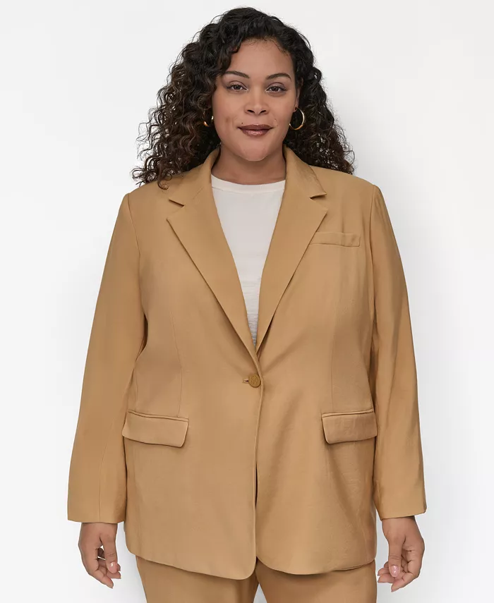 

Замшевый блейзер на одной пуговице больших размеров DKNY, коричневый