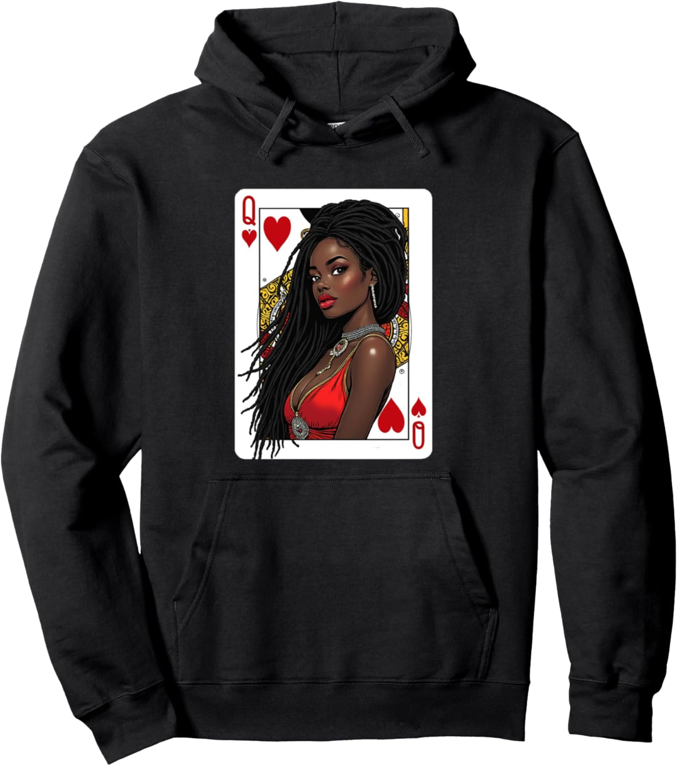 

Худи с изображением черной Королевы Червей, дредов и африканского искусства, игральных карт Queen Of Hearts Playing Card Art Style