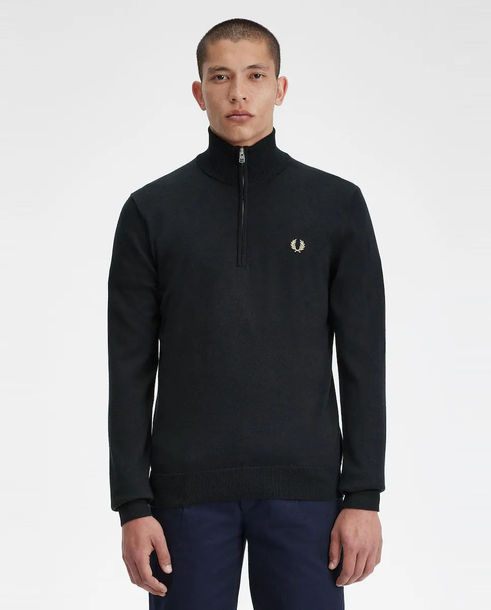 

Мужской свитер с воротником-стойкой и полумолнией Fred Perry, черный