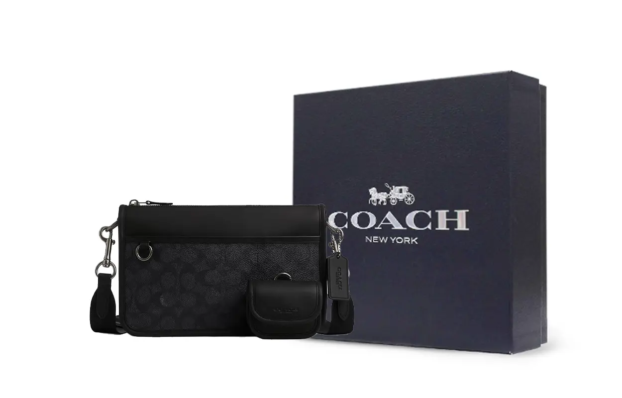 

COACH Кожаный наплечный рюкзак через плечо мужской темно-серый
