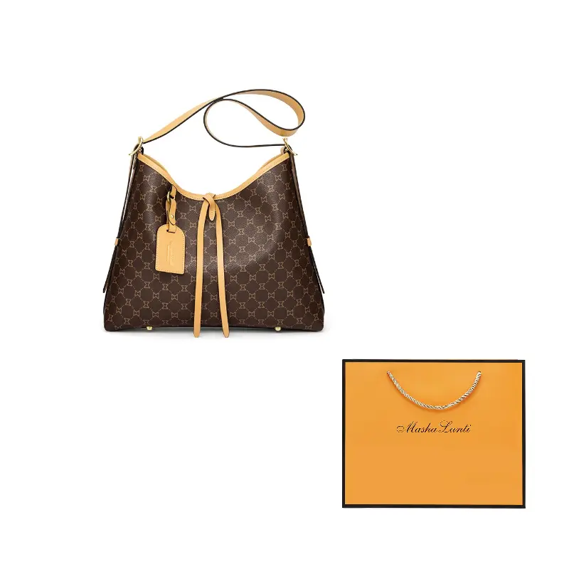 

MashaLanti Портативная поясная сумка из ПВХ через плечо, Dark Brown & Apricot
