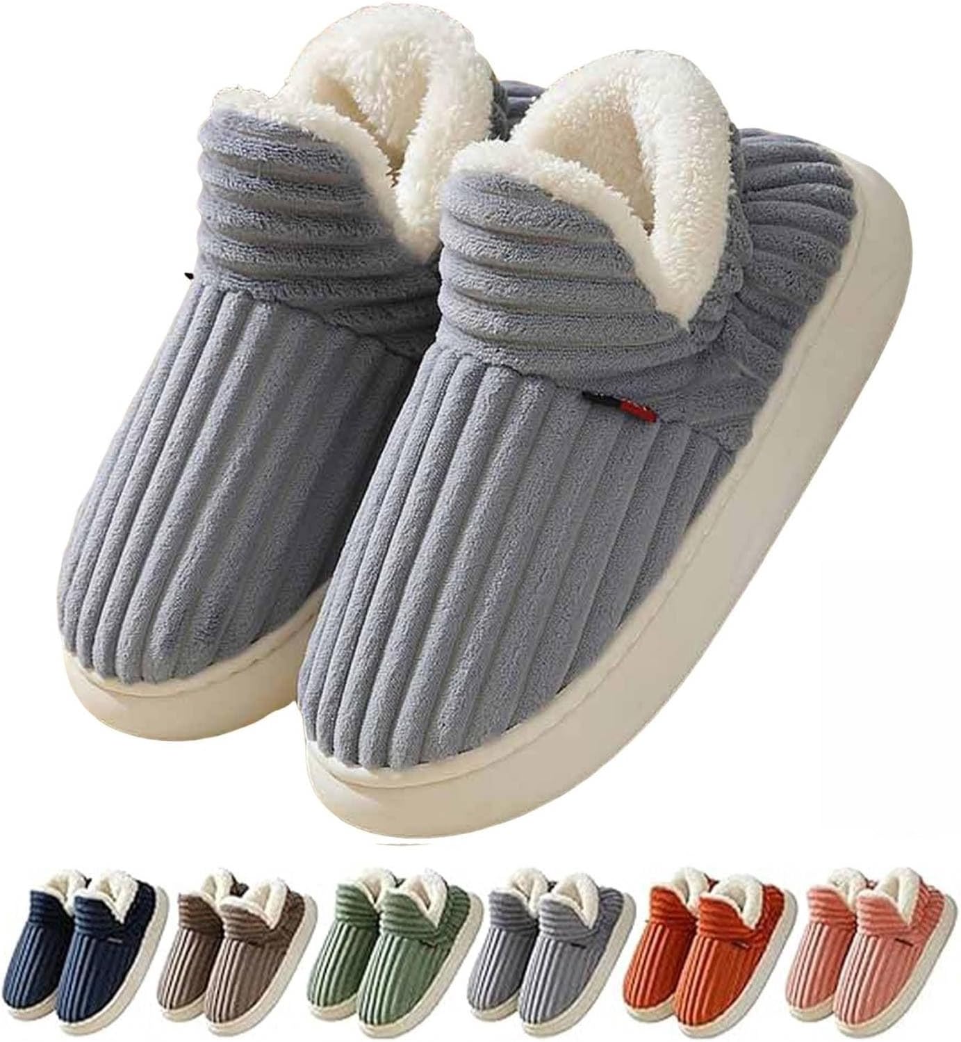 

Зимние домашние тапочки для женщин, уютные плюшевые тапочки с флисовой подкладкой, мягкие и пушистые с нескользящей подошвой, теплая обувь для дома и улицы для холодной погоды для женщин и мужчин Flteuds, серый