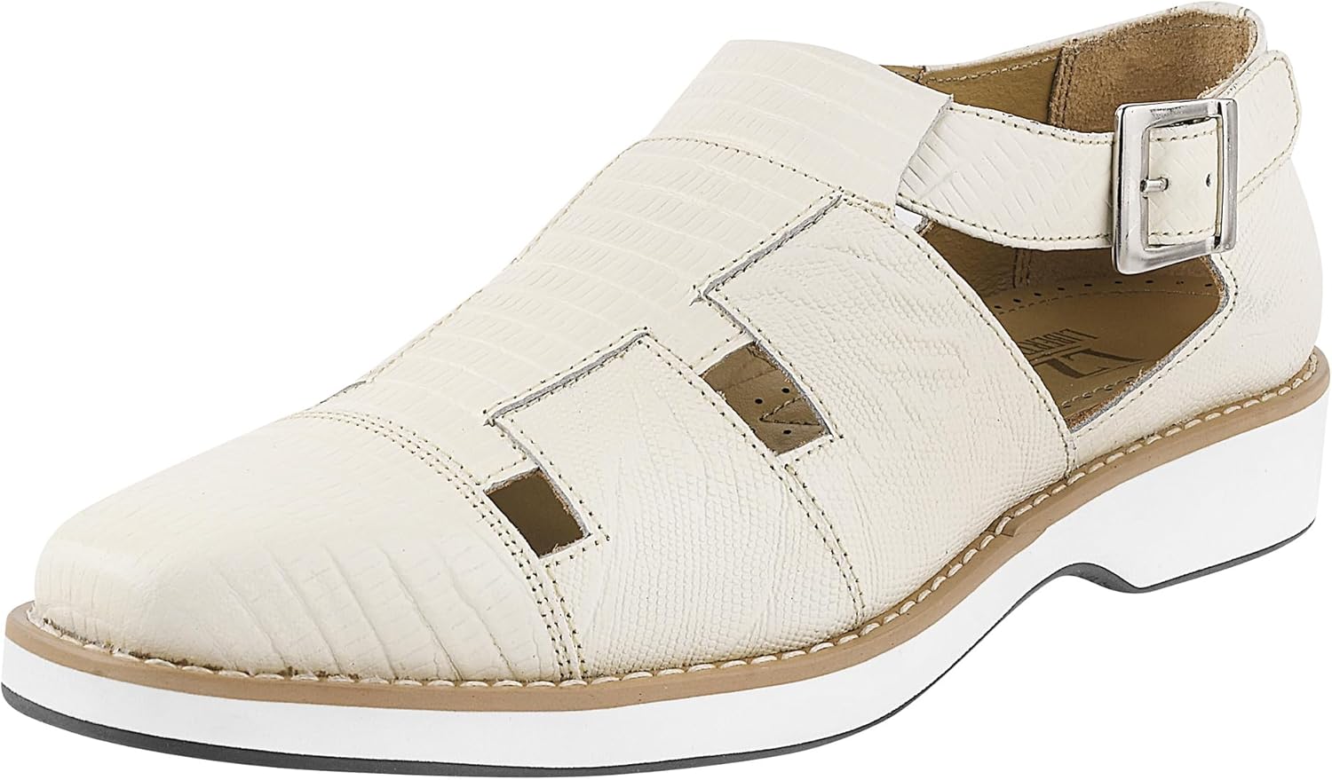 

Мужские сандалии LIBERTYZENO с закрытым носком из натуральной кожи для взрослых с пряжкой, модель Fisherman, на Рождество, Cream Lizard