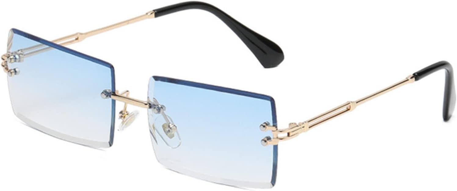 

Солнцезащитные очки LASPOR в стиле ретро, ​​без оправы, прямоугольной формы, для женщин и мужчин, с тонированными линзами, золотистая металлическая оправа, винтажные квадратные очки, Blue/Gold