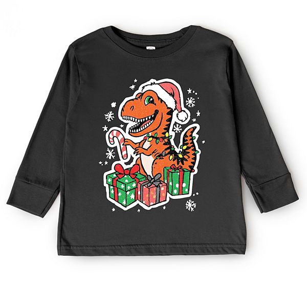 

Футболка с длинным рукавом для малышей Orange dinosaur christmas The Juniper Shop, Black