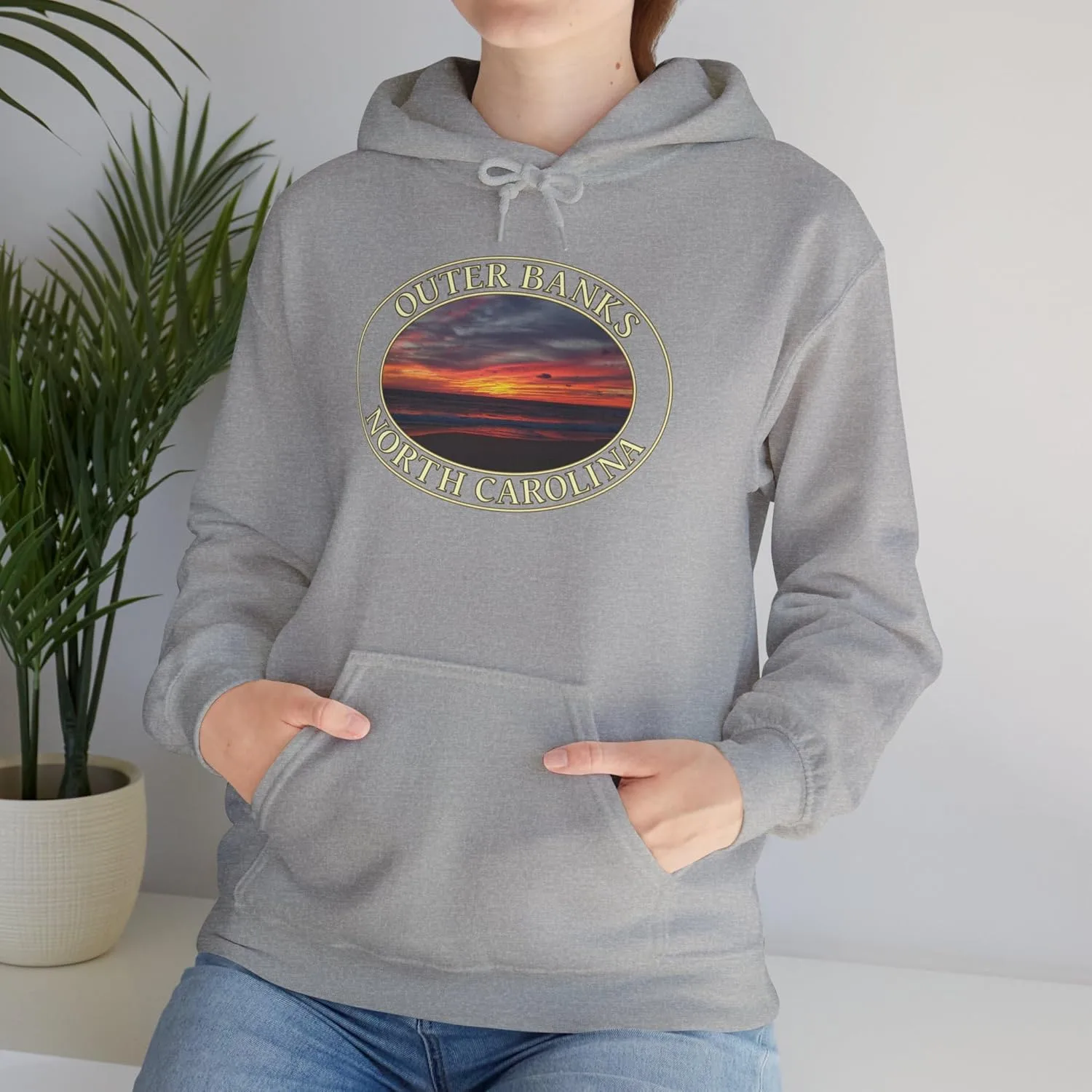 Худи Outer Banks Sunrise - Толстовка с принтом побережья Северной Каролины - Пуловер GentleSeas Ocean Horizon - Подарок для любителя пляжа GENERIC, серый — фото 3
