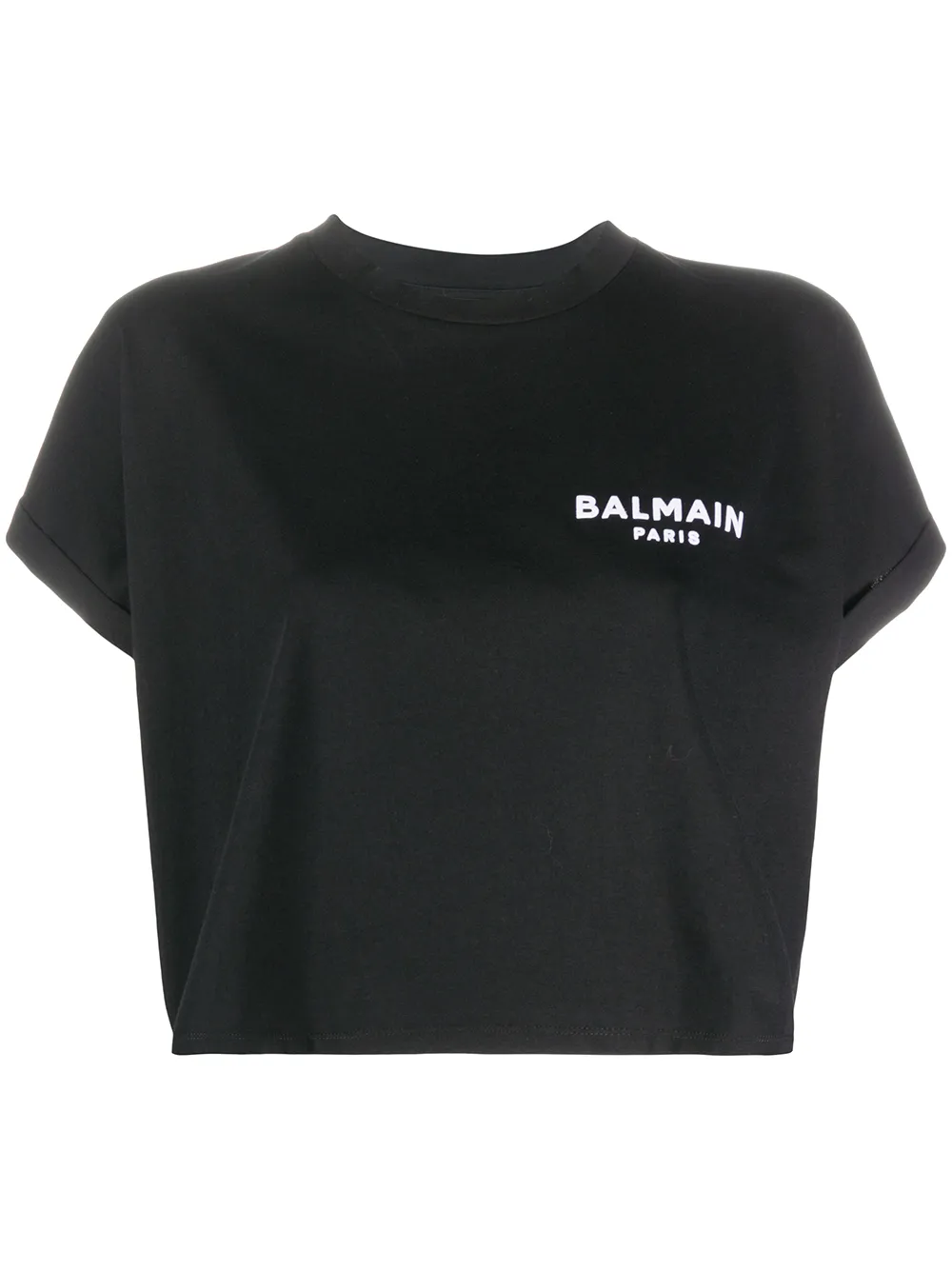 

Укороченная футболка с вышитым логотипом BALMAIN, черный