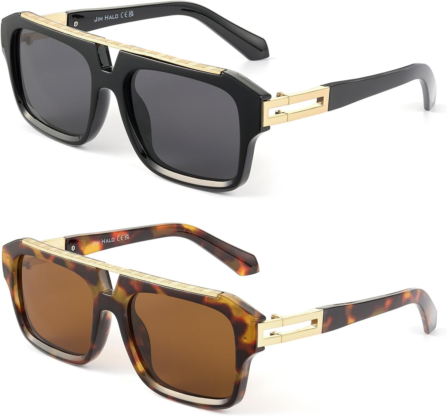 

Солнцезащитные очки-авиаторы Jim Halo в винтажном стиле с поляризацией, для женщин и мужчин, прямоугольные солнцезащитные очки с защитой от УФ-излучения UV400, 2 Pack(black&tortoise)