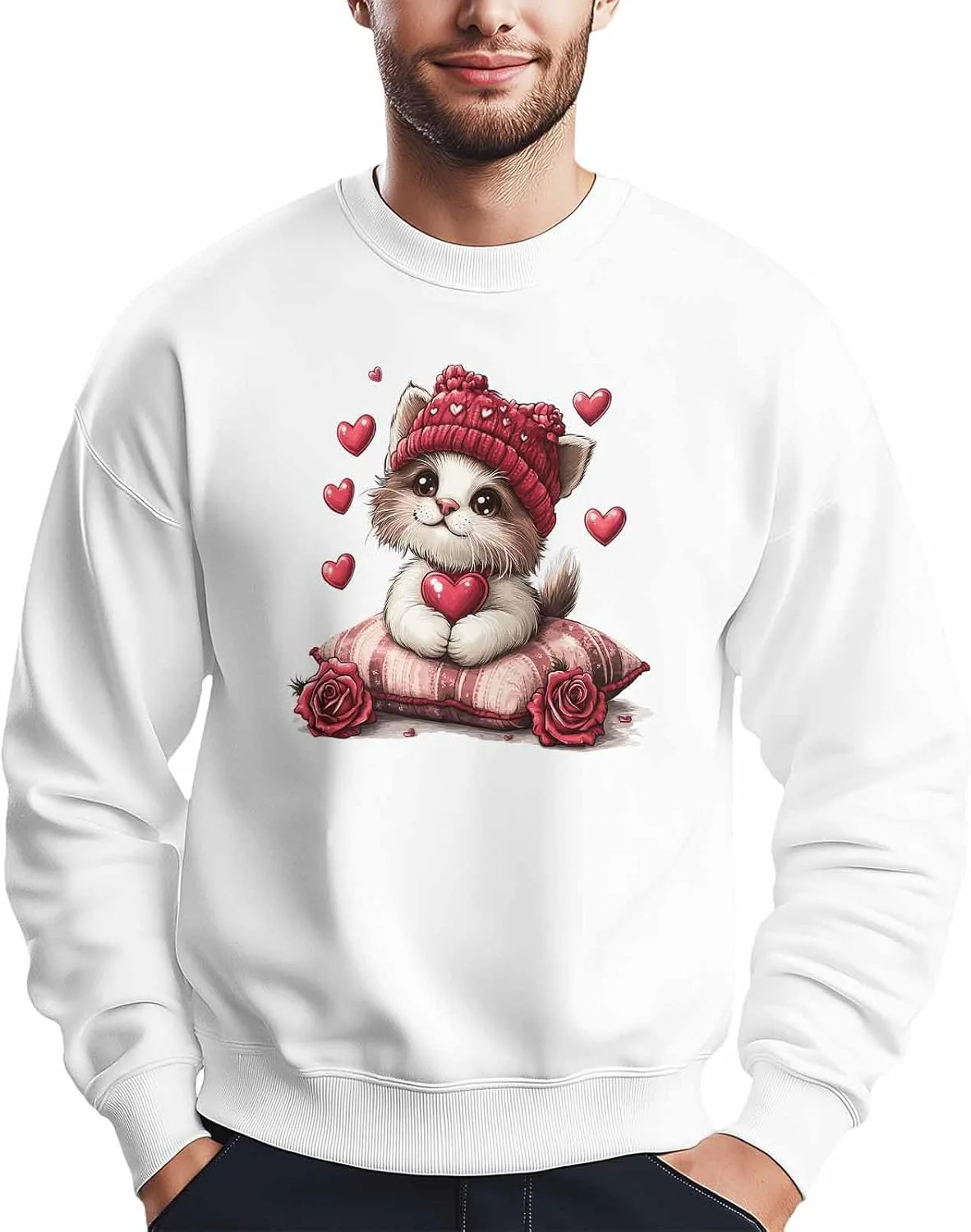 

Мужской свитшот с принтом кота и сердечек Winvebermior