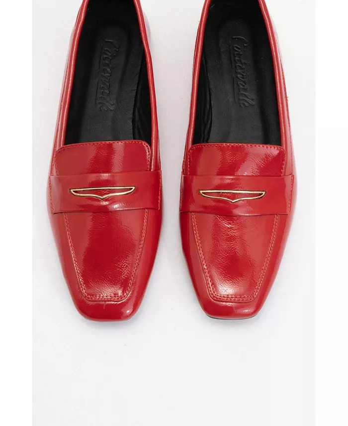 Иридесса Кожаные Лоферы на Плоской Подошве (Женщины) Forever & Always Shoes, красный — фото 2