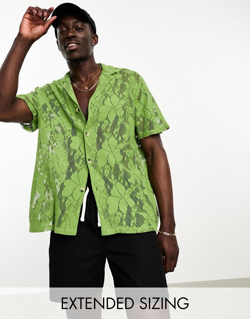 

Свободная рубашка из натурального кружева цвета хаки ASOS DESIGN
