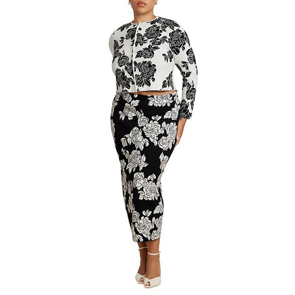 

Женский свитер-юбка с цветочным интарсией Plus Size Eloquii, Black White Floral