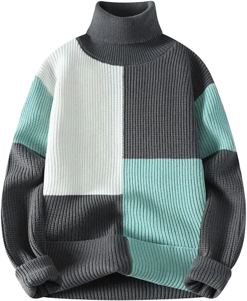 

Зимний мужской свитер с высоким воротником и аппликацией