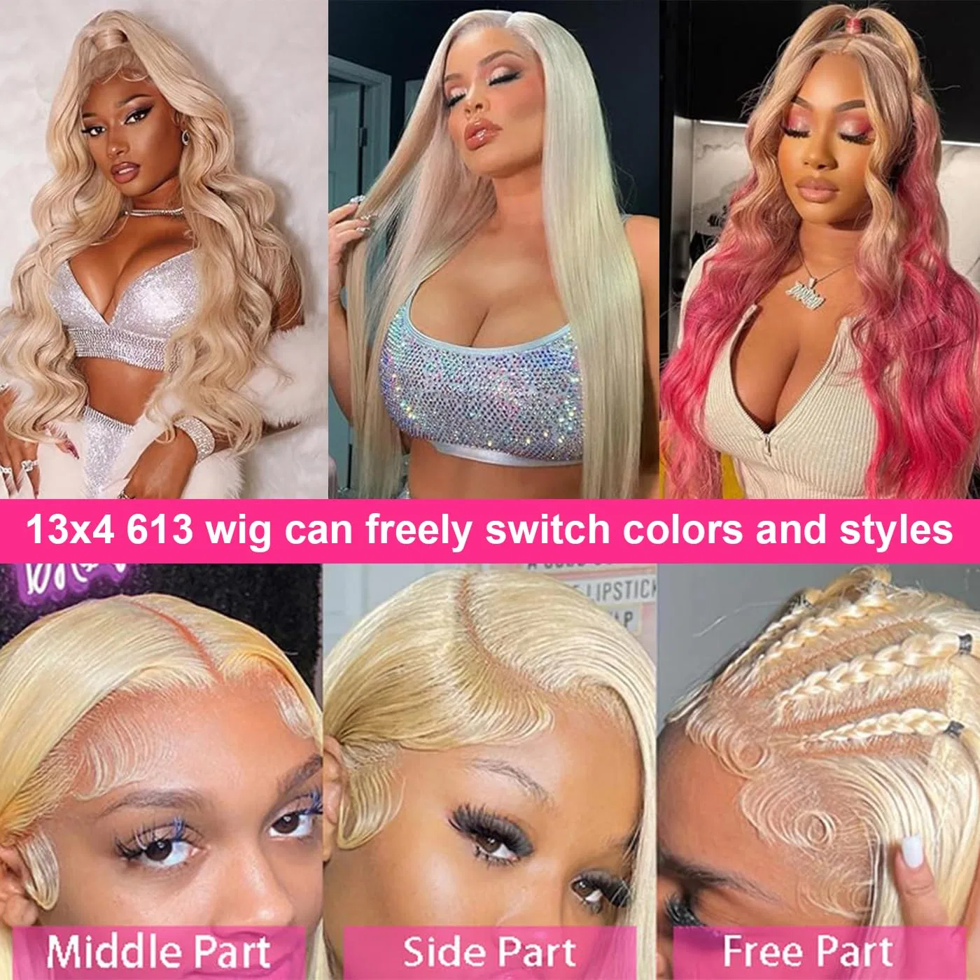 Прямой блонд парик 13x4 «613 Lace Front Wig» из натуральных человеческих волос с прозрачной кружевной передней частью, 20 дюймов Arenshxc, Blond — фото 4