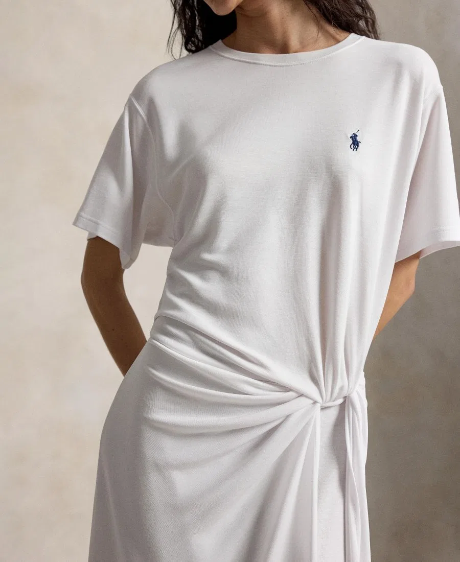 Женское платье-футболка с круглым вырезом и перекрученным декором Polo Ralph Lauren, White — фото 4