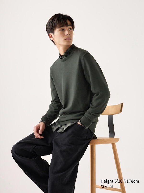 

Джемпер с круглым вырезом из мериноса Uniqlo, зеленый