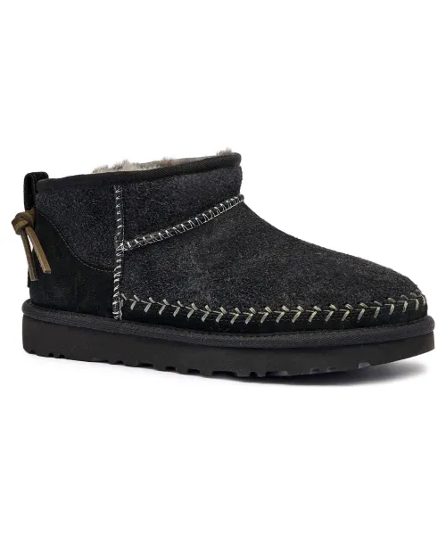 Классические ультрамини кожаные зимние ботинки Biarritz Ugg, черный