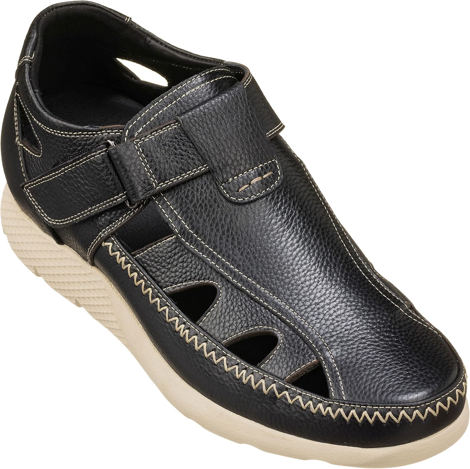 

Мужские невидимые подъемные туфли CALTO - черные, из премиальной кожи, легкие сандалии-рыбацкого типа - увеличивают рост на 7 см - модель K2132 - размер 10.5 D(M) по US