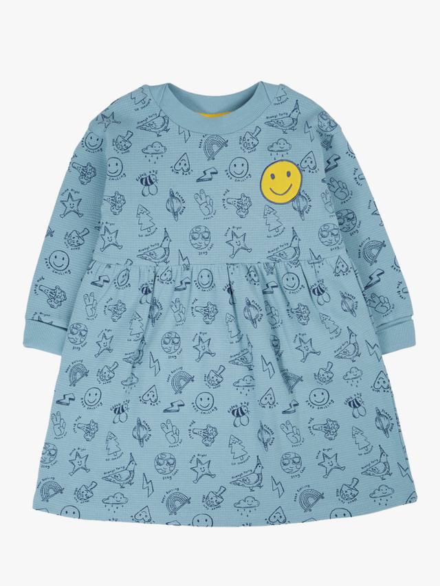 

Детское платье свободного кроя из вафельного хлопка с принтом Frugi, Blue