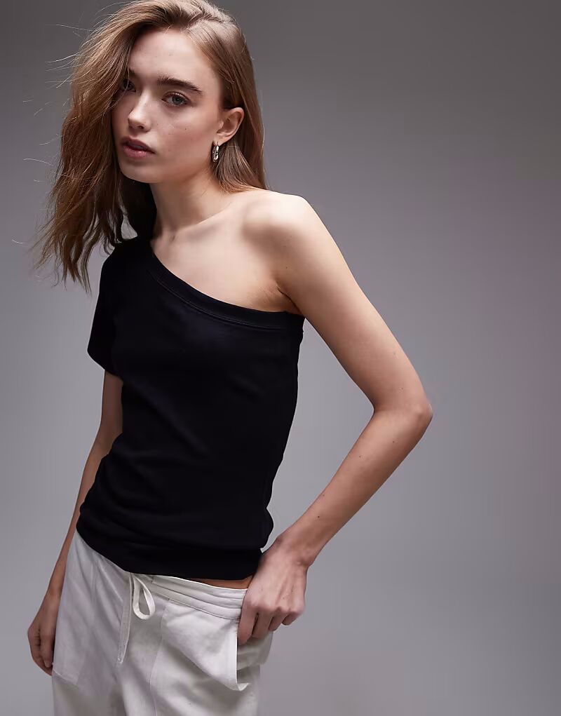 

Футболка на одно плечо Topshop черного цвета