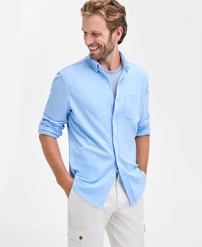 

Мужская вязаная рубашка на пуговицах с длинным рукавом Club Room, синий