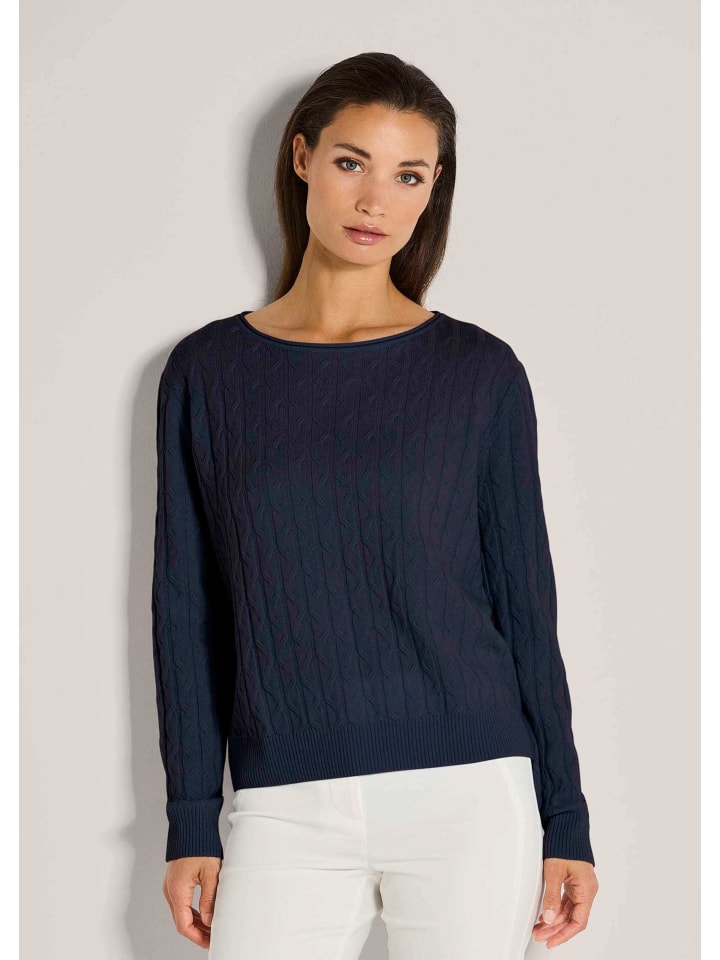 

MADELEINE Элегантный шерстяной свитер с косами темно-синего цвета