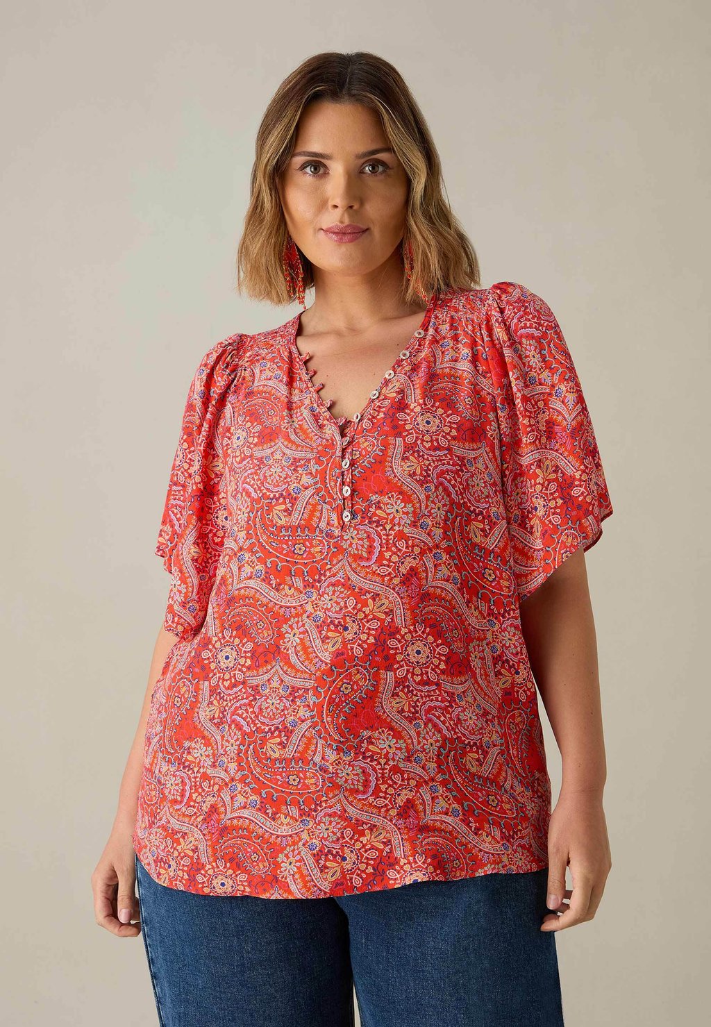 

Блуза PAISLEY PRINT SHIRRED SHOULDER Live Unlimited London, красный