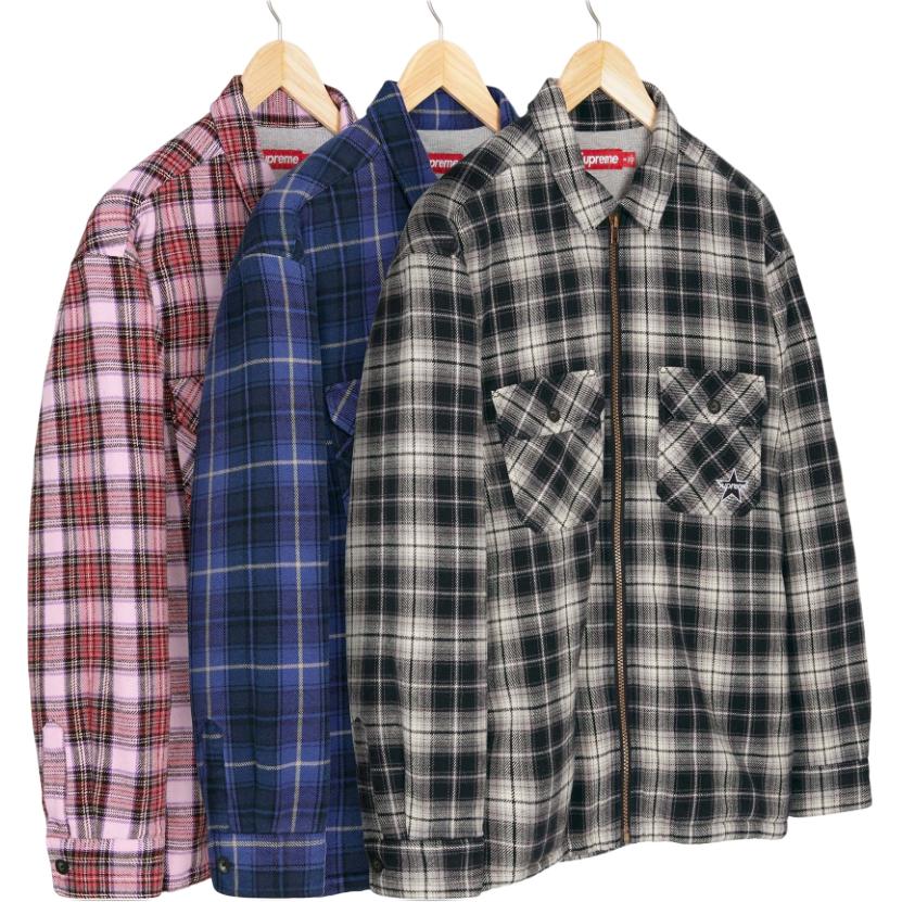 Утепленная фланелевая рубашка с молнией unisex Supreme, красный — фото 4