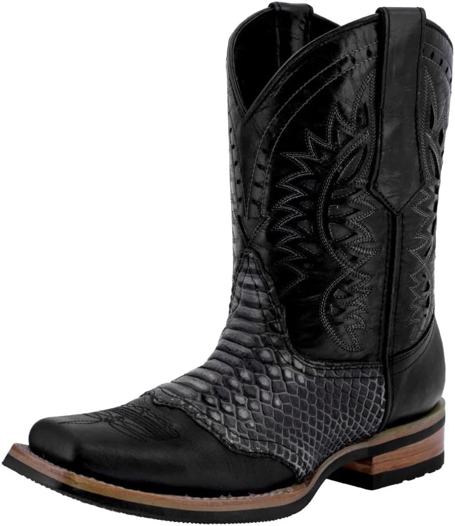 

Мужские черные ковбойские сапоги Texas Legacy с западным дизайном из кожи с тиснением под змею, квадратный носок