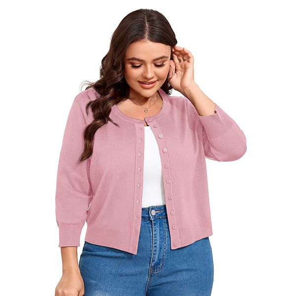

Кардиган женский plus size с 3/4 рукавом и застежкой на пуговицы Seoria, Pink